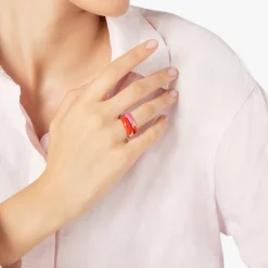 DAC3009 RONDE RORAG 110 Dodo rondelle ring rose gold plated silver red enamel