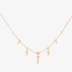 Alternative view of Collana stellina in oro rosa con stelline e diamanti.