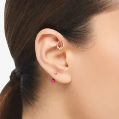 DHC3013 PRCNG SR0OR 100 Dodo curved barbell heart earring piercing 18k rose gold synthetic ruby