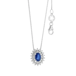 Girocollo in Oro Diamanti e Zaffiro blu ovale